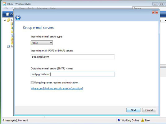 configuring windows mail for gmail on vista configuring windows mail for gmail on vista