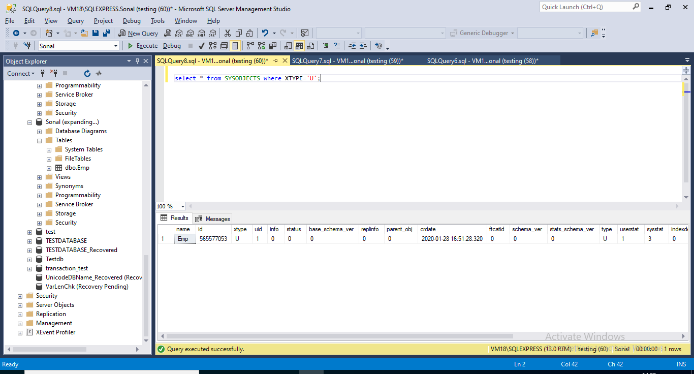 view tablesin SQL Server by system views- SYSOBJECTS