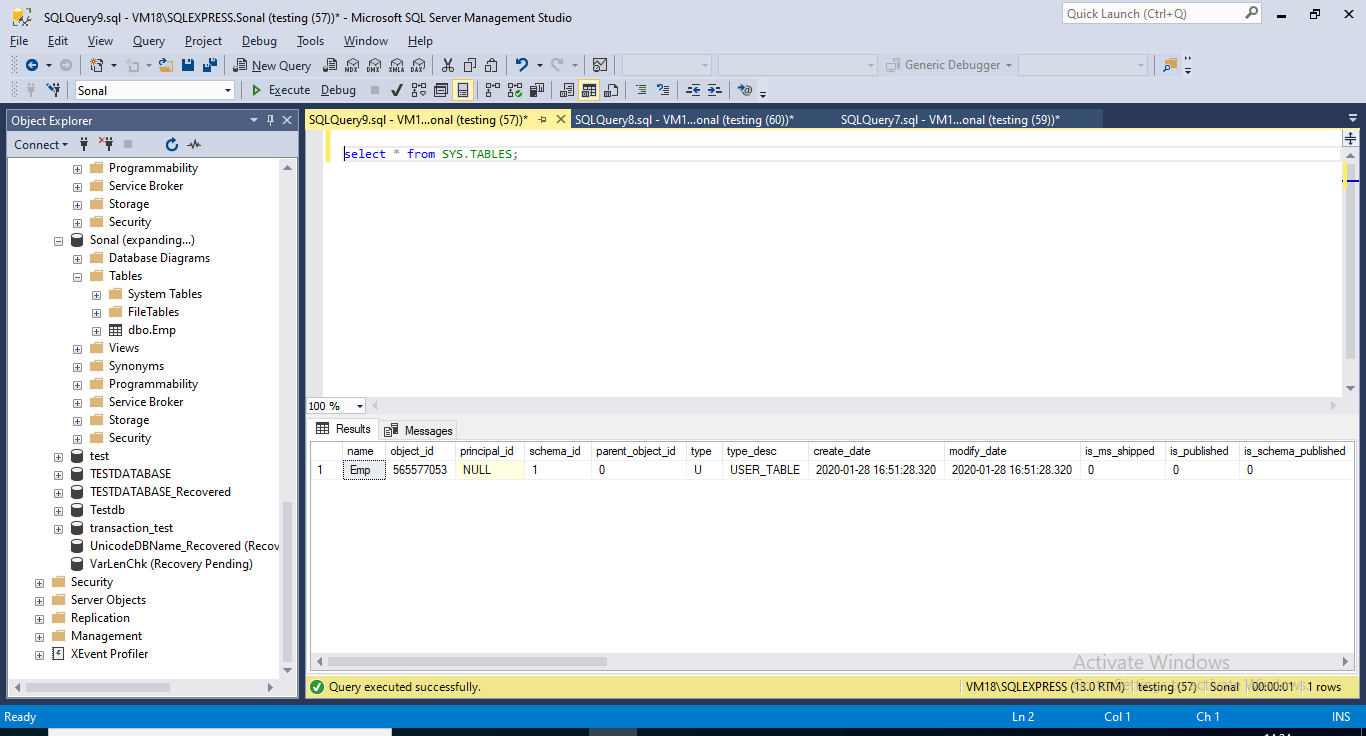 view tables in SQL Server by system views-SYSTABLES