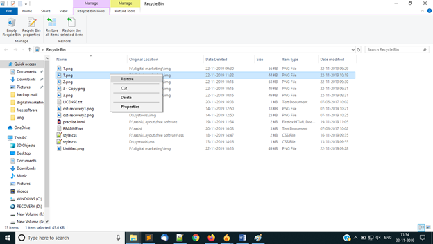 Recover deleted files from recycle bin