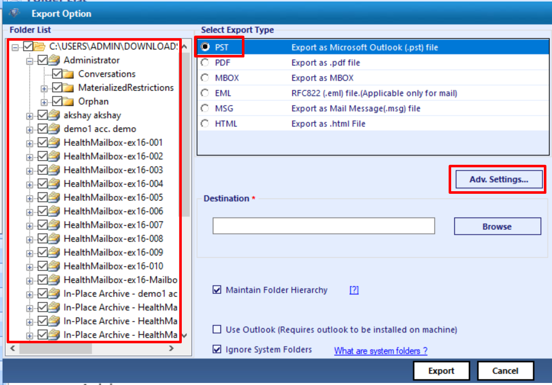 select exchange mailboxes
