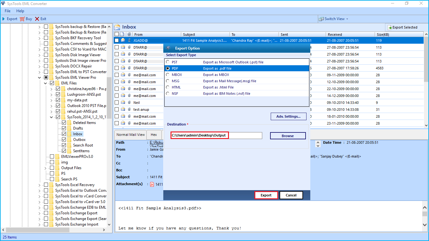 convert eml file atachment into pdf
